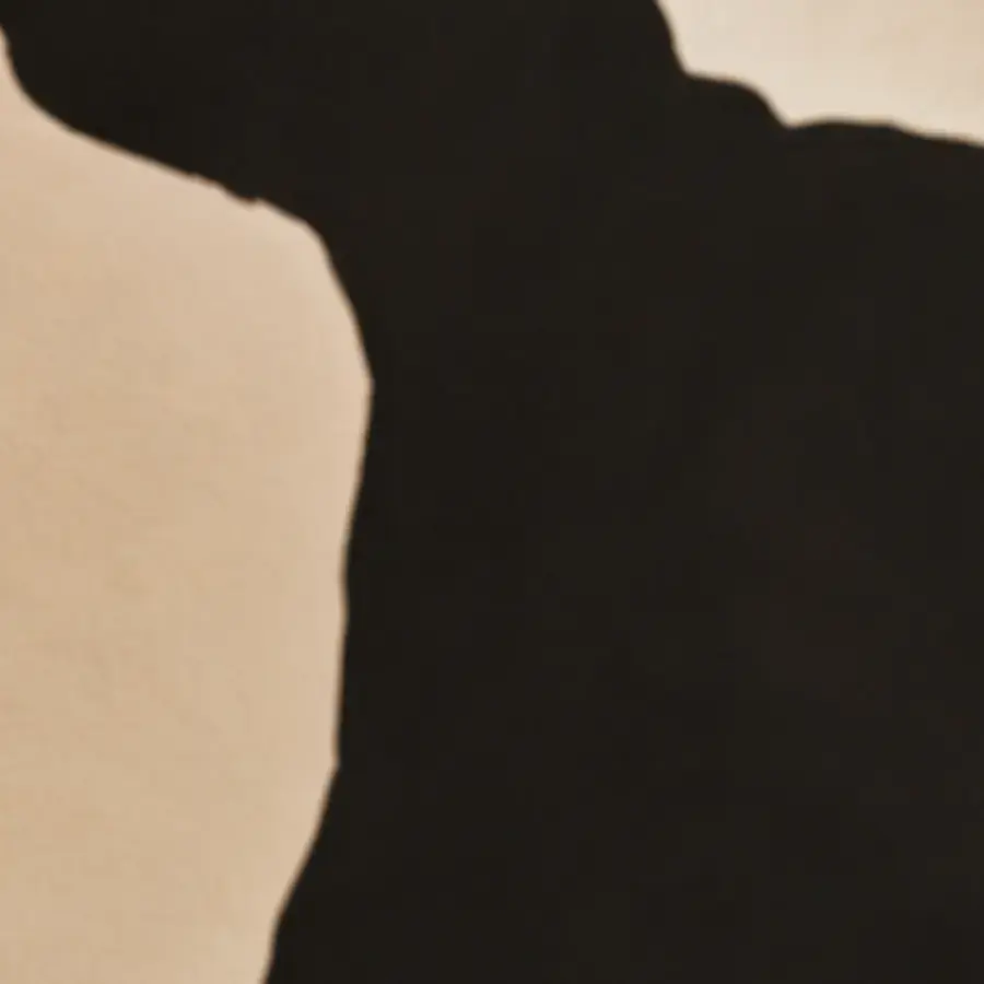 Graphique Noir — Grande toile graphique en noir et écru, jeu de pleins et de vides aux contours découpés.